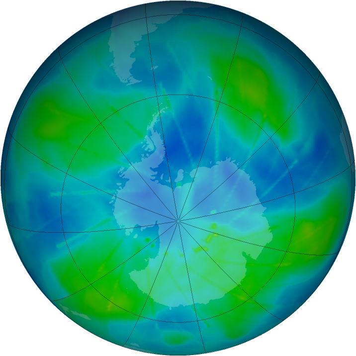Antarctic ozone map for 03 March 2010